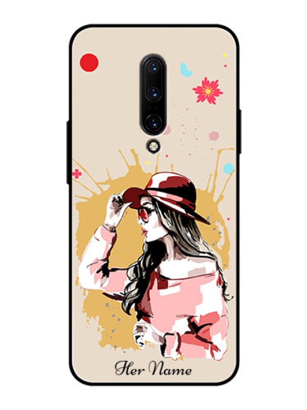 Custom OnePlus 7 Pro Photo Printing on Glass Case - Women with pink hat Design