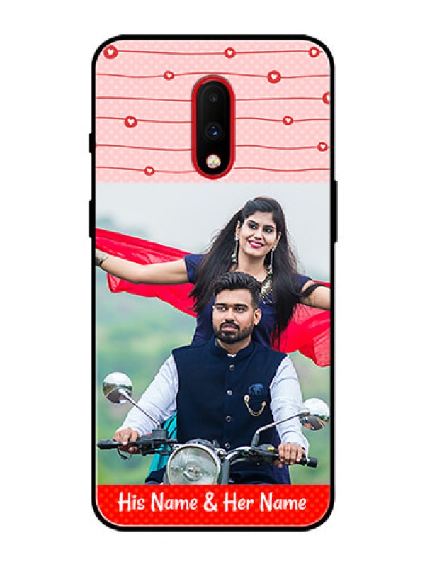 Custom OnePlus 7 Personalized Glass Phone Case  - Red Pattern Case Design