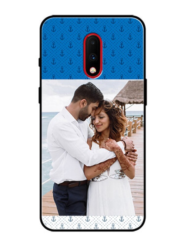 Custom OnePlus 7 Photo Printing on Glass Case  - Blue Anchors Design