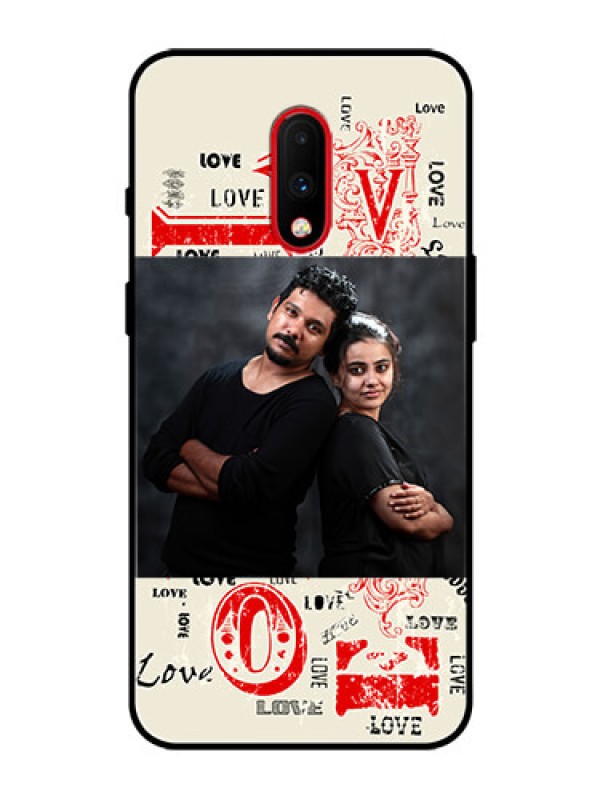Custom OnePlus 7 Photo Printing on Glass Case  - Trendy Love Design Case
