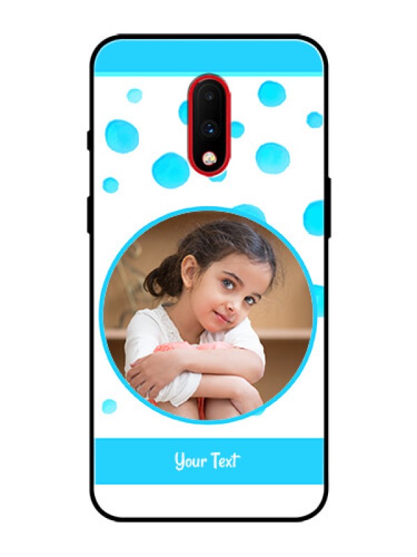 Custom OnePlus 7 Photo Printing on Glass Case  - Blue Bubbles Pattern Design
