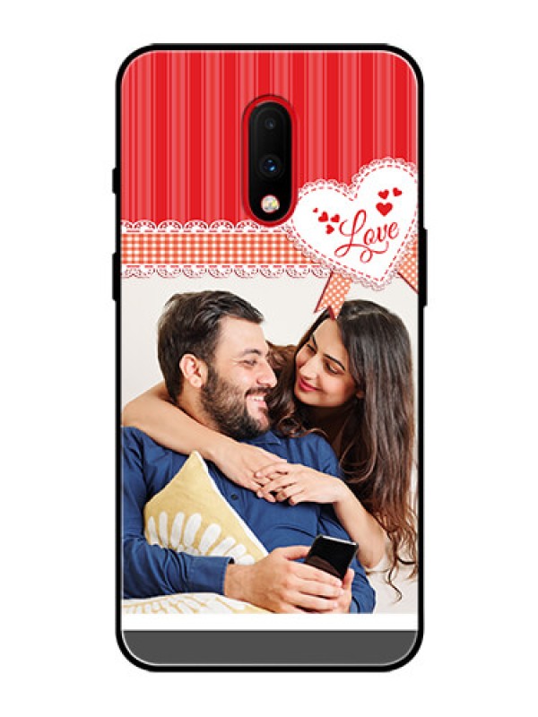 Custom OnePlus 7 Custom Glass Mobile Case  - Red Love Pattern Design