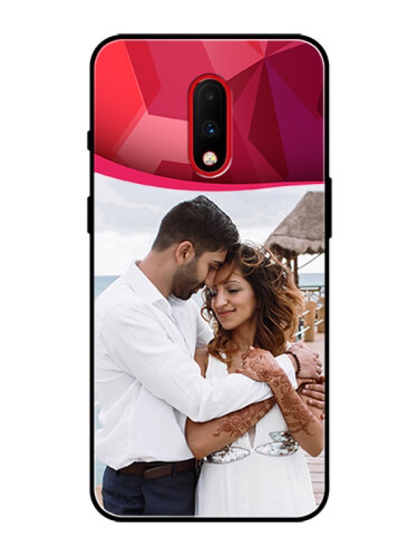 Custom OnePlus 7 Custom Glass Mobile Case  - Red Abstract Design