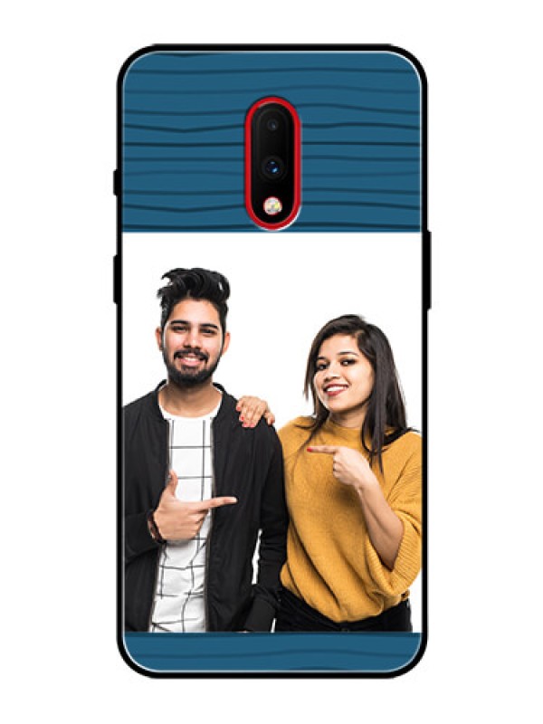 Custom OnePlus 7 Custom Glass Phone Case  - Blue Pattern Cover Design