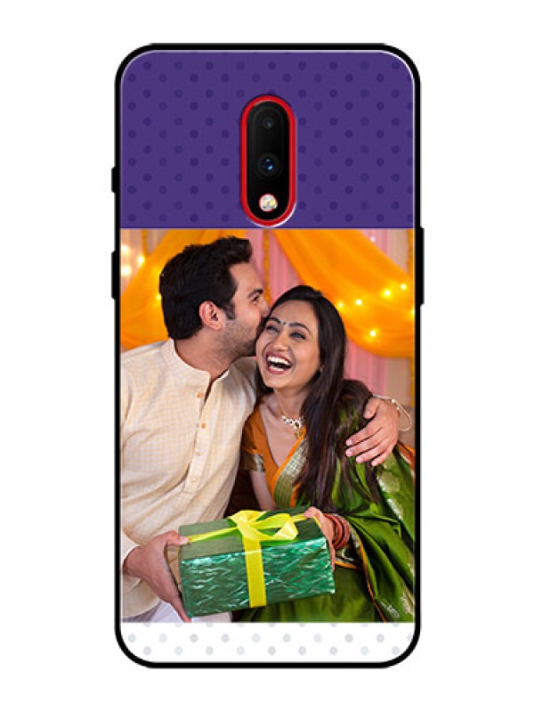 Custom OnePlus 7 Personalized Glass Phone Case  - Violet Pattern Design