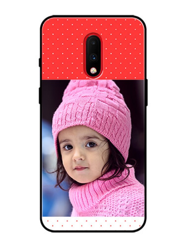 Custom OnePlus 7 Photo Printing on Glass Case  - Red Pattern Design