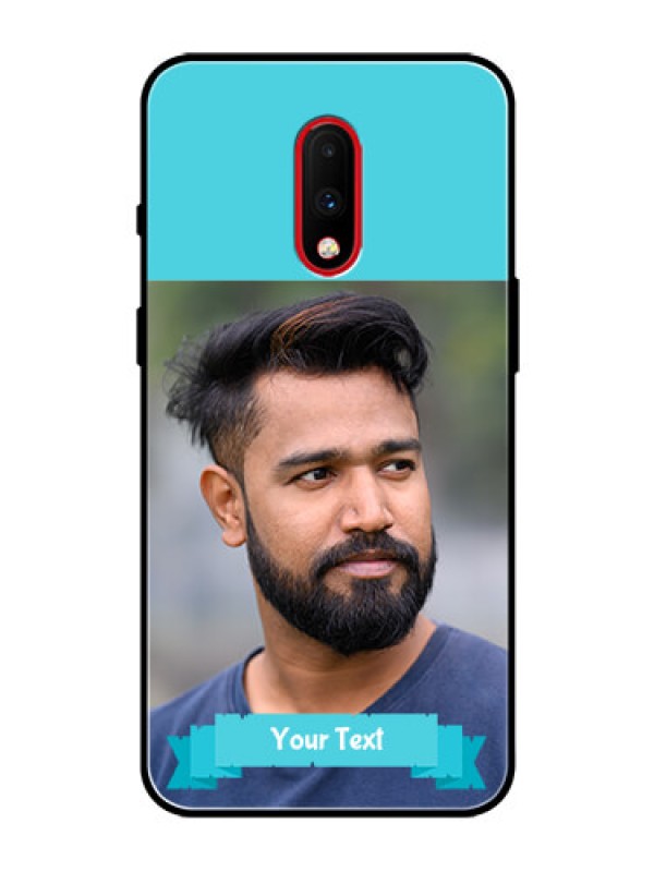 Custom OnePlus 7 Personalized Glass Phone Case  - Simple Blue Color Design
