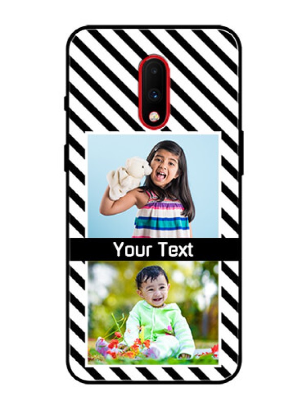Custom OnePlus 7 Photo Printing on Glass Case  - Black And White Stripes Design