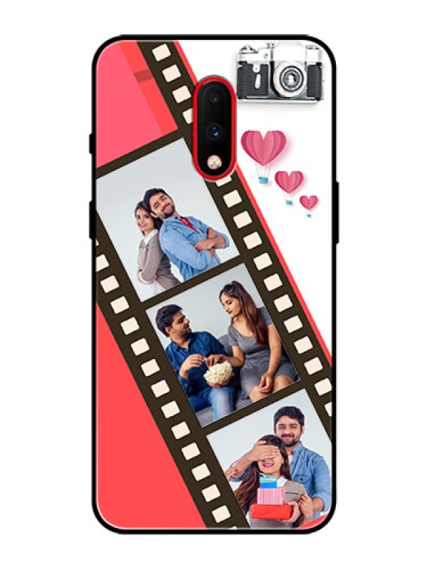 Custom OnePlus 7 Personalized Glass Phone Case  - 3 Image Holder with Film Reel