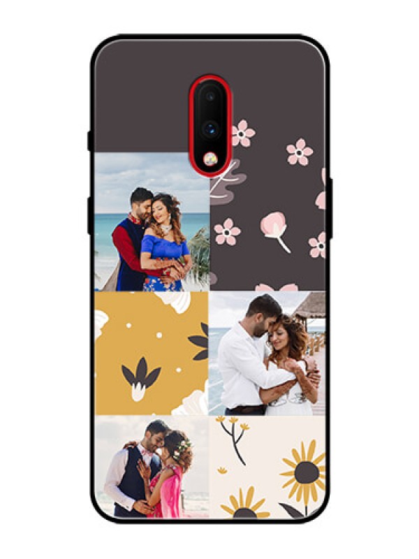 Custom OnePlus 7 Photo Printing on Glass Case  - 3 Images with Floral Design