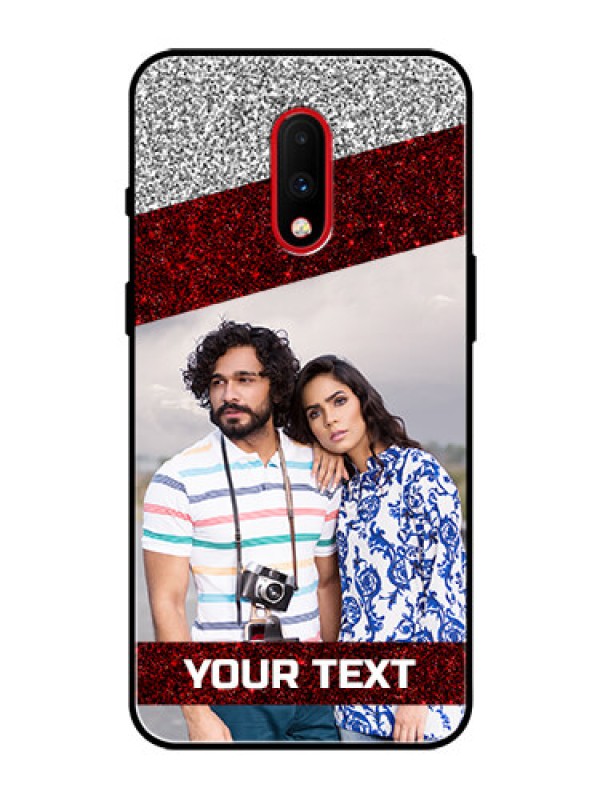Custom OnePlus 7 Personalized Glass Phone Case  - Image Holder with Glitter Strip Design