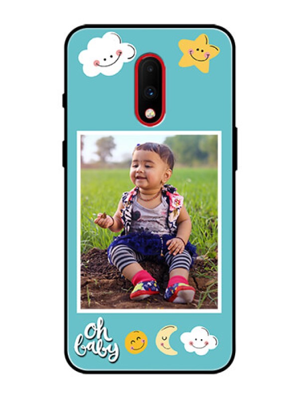 Custom OnePlus 7 Personalized Glass Phone Case  - Smiley Kids Stars Design