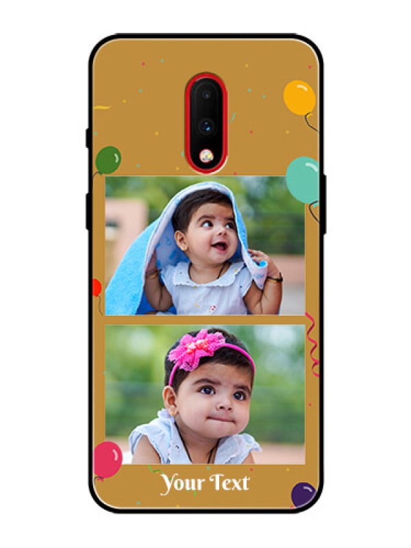 Custom OnePlus 7 Personalized Glass Phone Case  - Image Holder with Birthday Celebrations Design