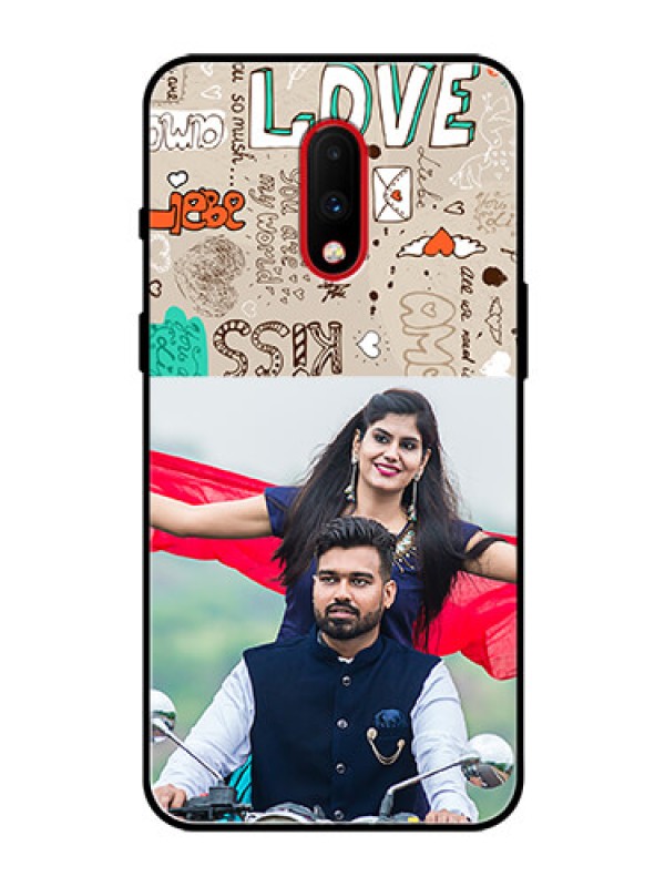 Custom OnePlus 7 Custom Glass Phone Case  - Love Doodle Pattern 