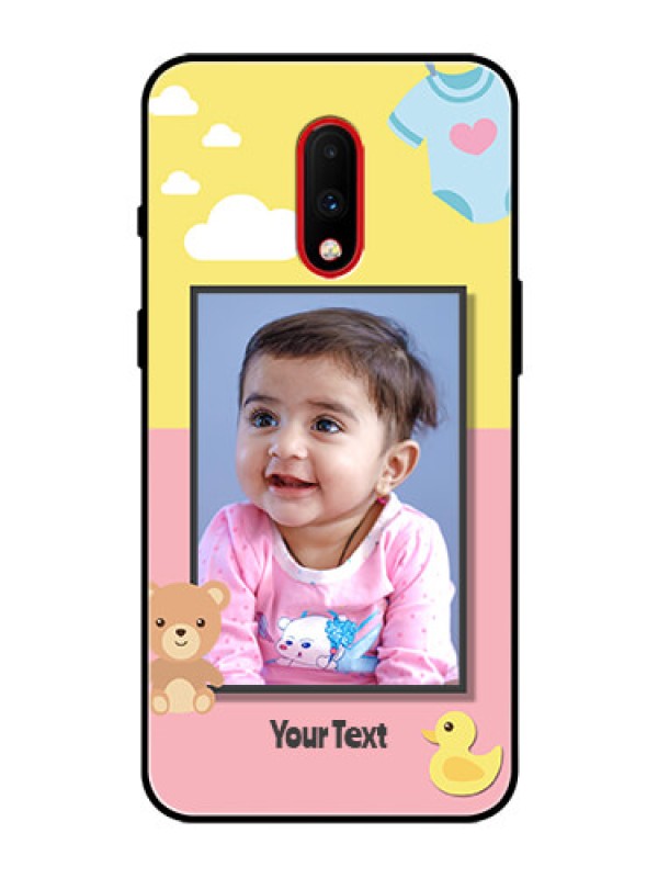 Custom OnePlus 7 Photo Printing on Glass Case  - Kids 2 Color Design