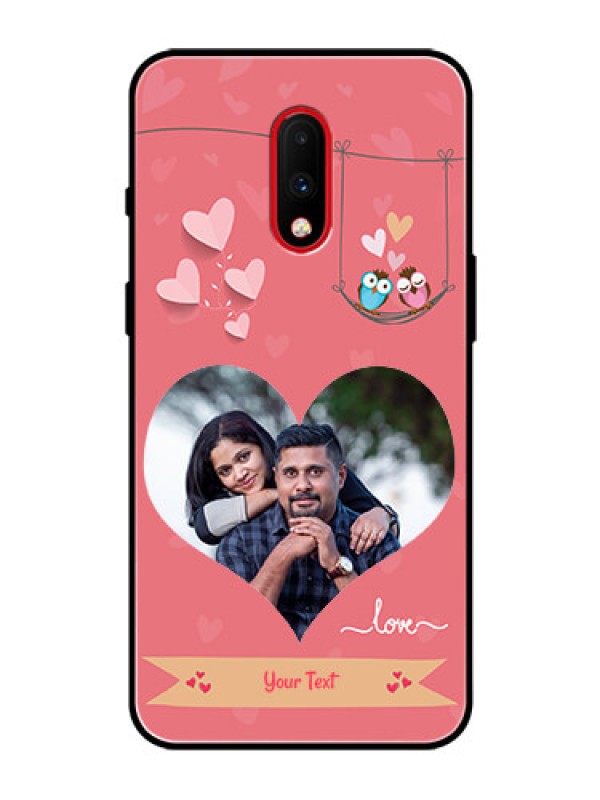Custom OnePlus 7 Personalized Glass Phone Case  - Peach Color Love Design 
