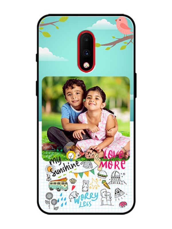 Custom OnePlus 7 Photo Printing on Glass Case  - Doodle love Design