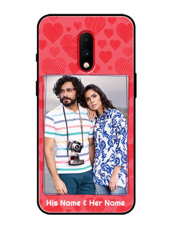 Custom OnePlus 7 Photo Printing on Glass Case  - with Red Heart Symbols Design