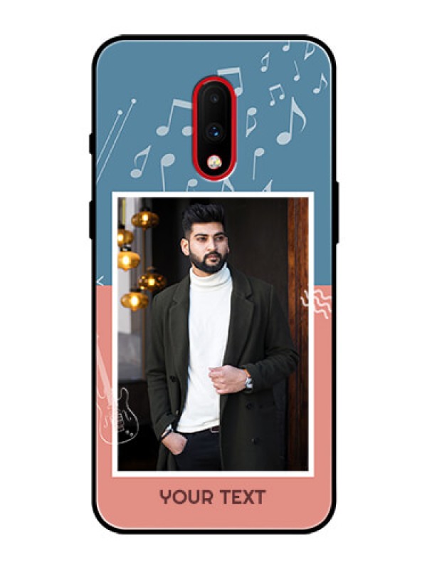 Custom OnePlus 7 Photo Printing on Glass Case  - with Color Musical Note Design