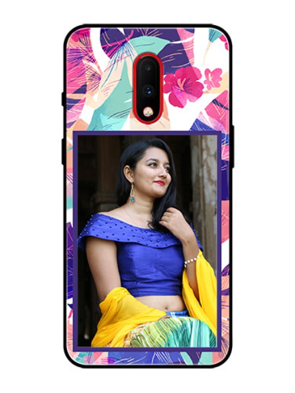 Custom OnePlus 7 Custom Glass Mobile Case  - Abstract Floral Design