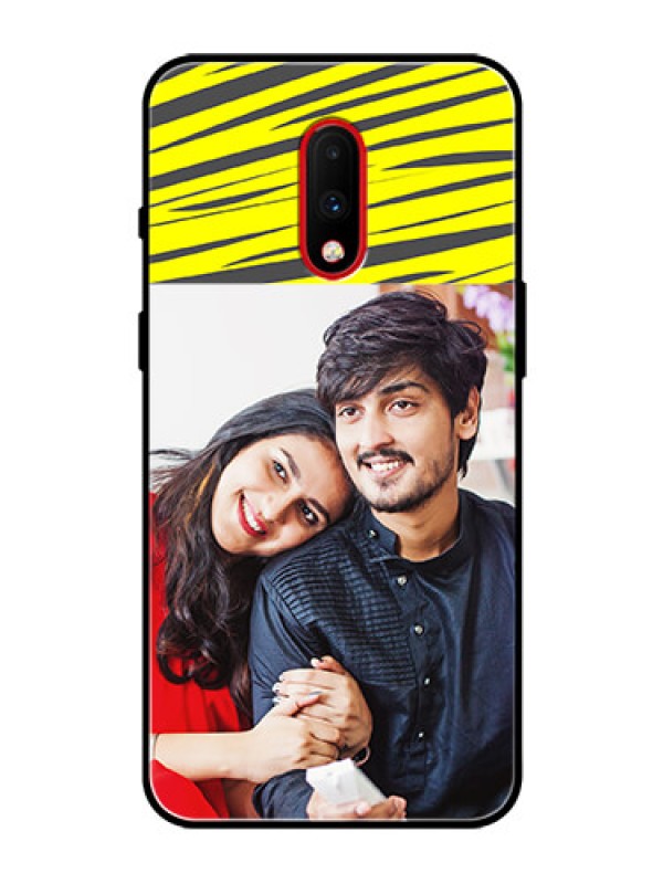 Custom OnePlus 7 Photo Printing on Glass Case  - Yellow Abstract Design