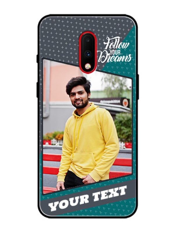 Custom OnePlus 7 Personalized Glass Phone Case  - Background Pattern Design with Quote