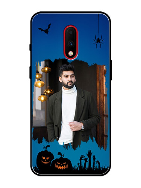 Custom OnePlus 7 Photo Printing on Glass Case  - with pro Halloween design 