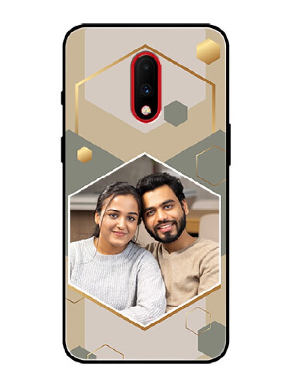 Custom OnePlus 7 Photo Printing on Glass Case - Stylish Hexagon Pattern Design