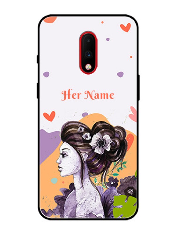 Custom OnePlus 7 Personalized Glass Phone Case - Woman And Nature Design
