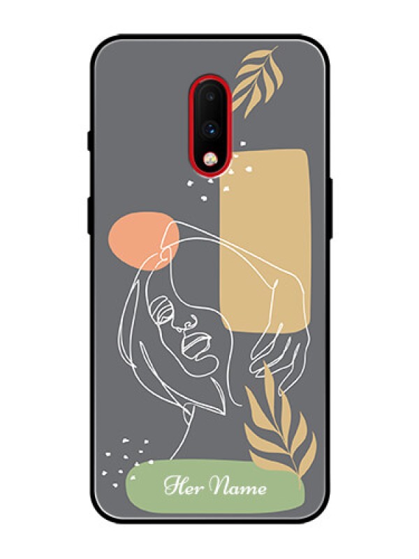 Custom OnePlus 7 Custom Glass Phone Case - Gazing Woman line art Design