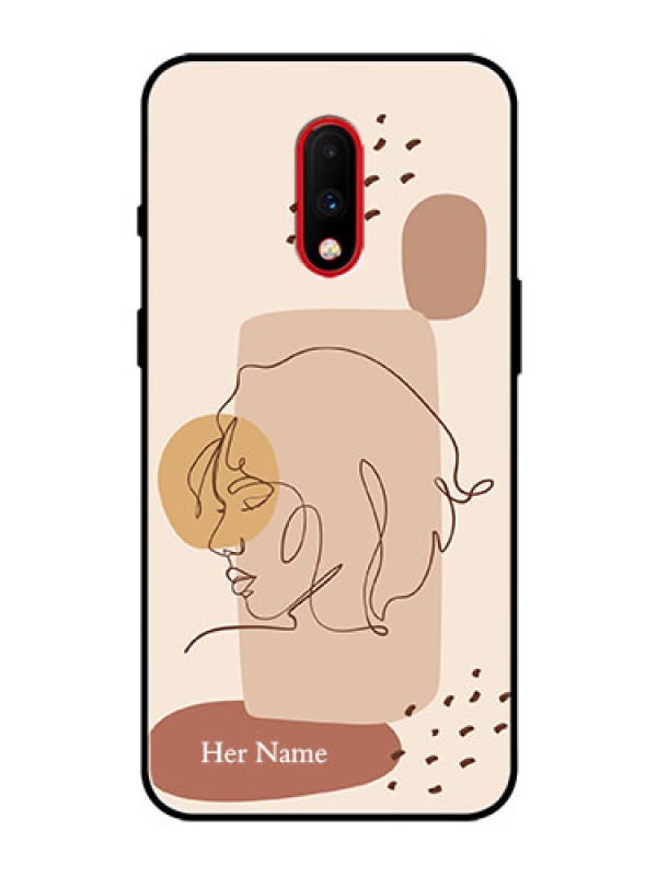 Custom OnePlus 7 Photo Printing on Glass Case - Calm Woman line art Design