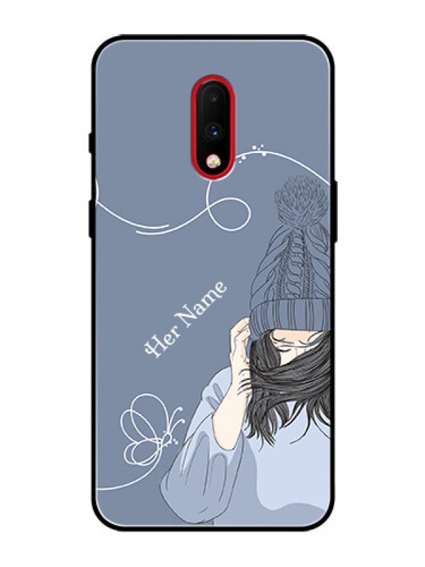 Custom OnePlus 7 Custom Glass Mobile Case - Girl in winter outfit Design