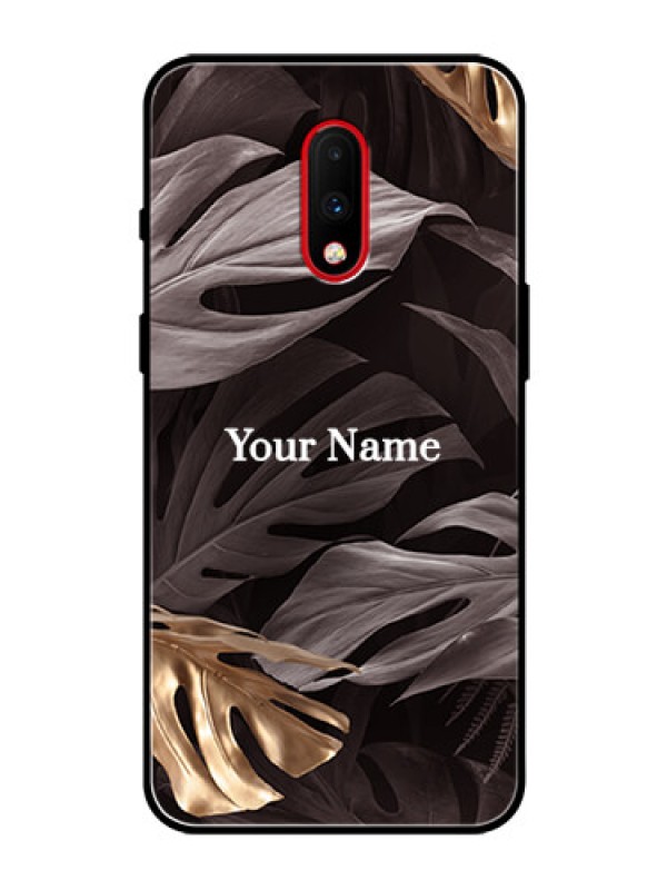 Custom OnePlus 7 Personalised Glass Phone Case - Wild Leaves digital paint Design