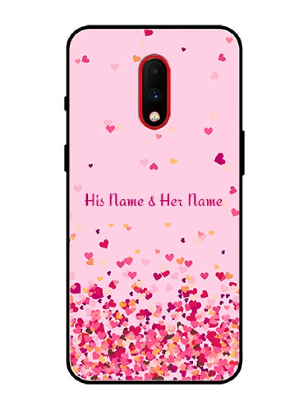 Custom OnePlus 7 Photo Printing on Glass Case - Floating Hearts Design
