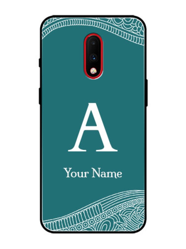 Custom OnePlus 7 Personalized Glass Phone Case - line art pattern with custom name Design