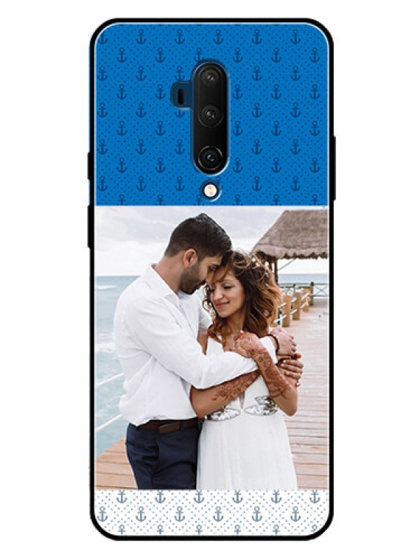 Custom Oneplus 7T Pro Photo Printing on Glass Case  - Blue Anchors Design