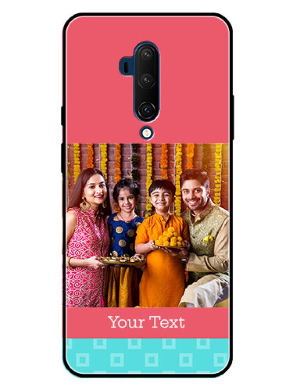 Custom Oneplus 7T Pro Personalized Glass Phone Case  - Peach & Blue Color Design