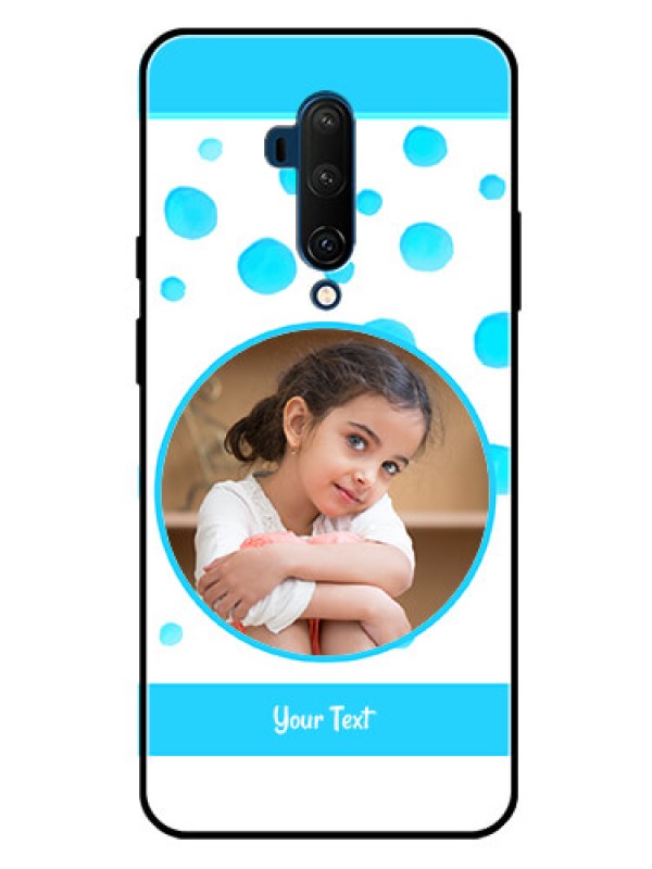 Custom Oneplus 7T Pro Photo Printing on Glass Case  - Blue Bubbles Pattern Design