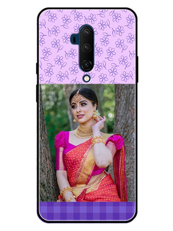 Custom Oneplus 7T Pro Custom Glass Phone Case  - Purple Floral Design