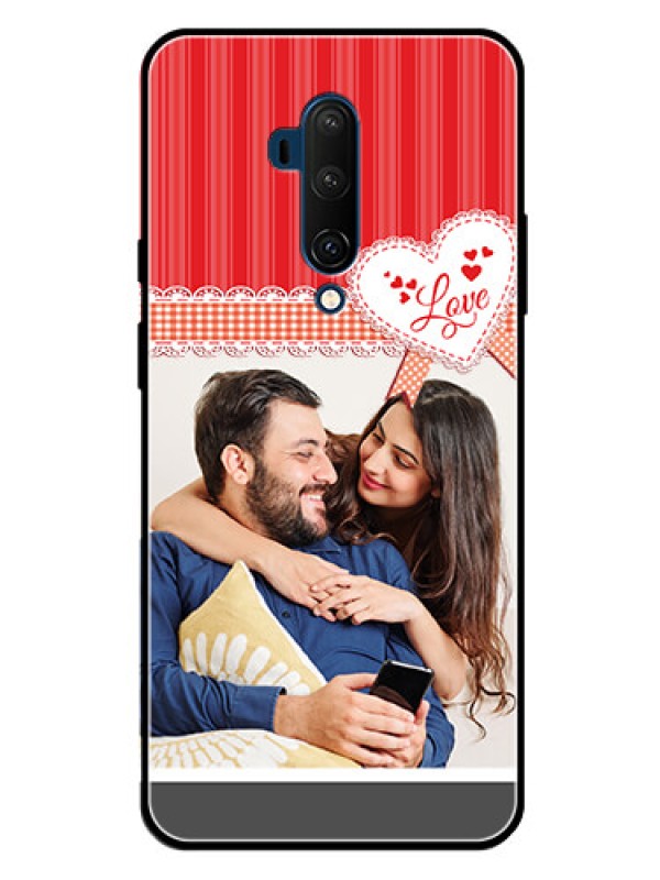 Custom Oneplus 7T Pro Custom Glass Mobile Case  - Red Love Pattern Design