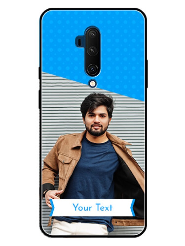 Custom Oneplus 7T Pro Photo Printing on Glass Case  - Simple Blue Color Design