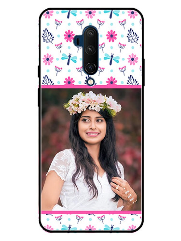 Custom Oneplus 7T Pro Photo Printing on Glass Case  - Colorful Flower Design