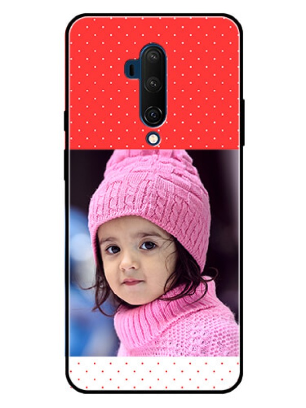 Custom Oneplus 7T Pro Photo Printing on Glass Case  - Red Pattern Design