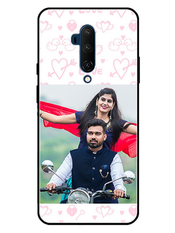 Custom Oneplus 7T Pro Custom Glass Mobile Case  - Pink Flying Heart Design