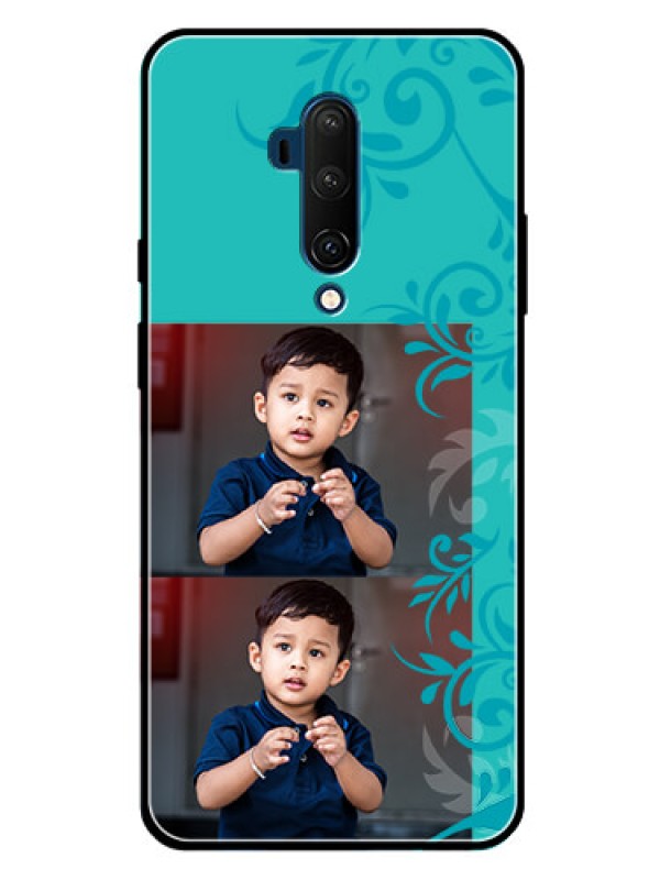 Custom Oneplus 7T Pro Personalized Glass Phone Case  - with Photo and Green Floral Design 