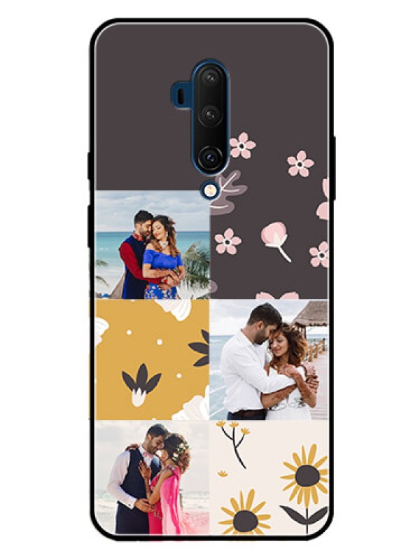 Custom Oneplus 7T Pro Photo Printing on Glass Case  - 3 Images with Floral Design