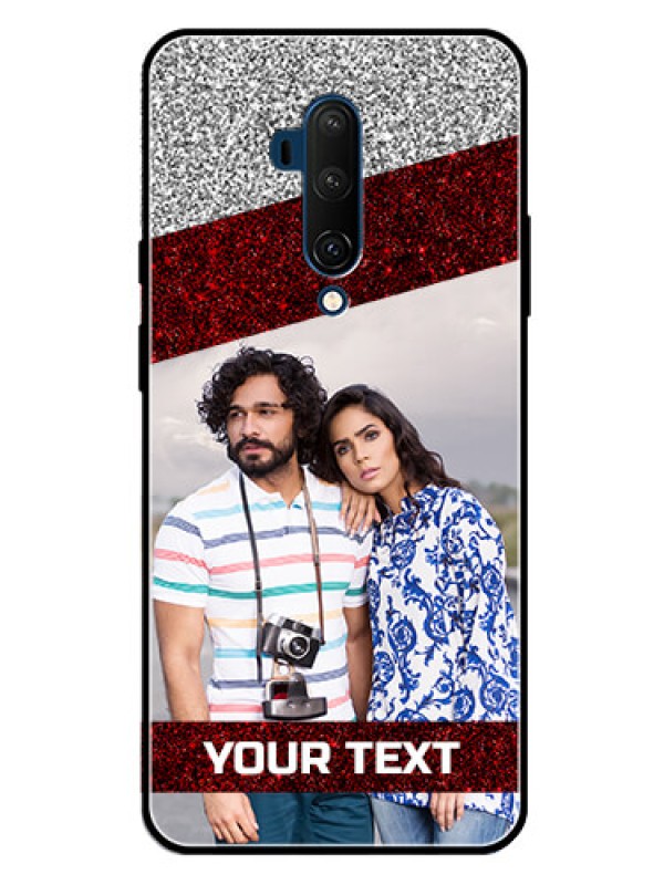 Custom Oneplus 7T Pro Personalized Glass Phone Case  - Image Holder with Glitter Strip Design