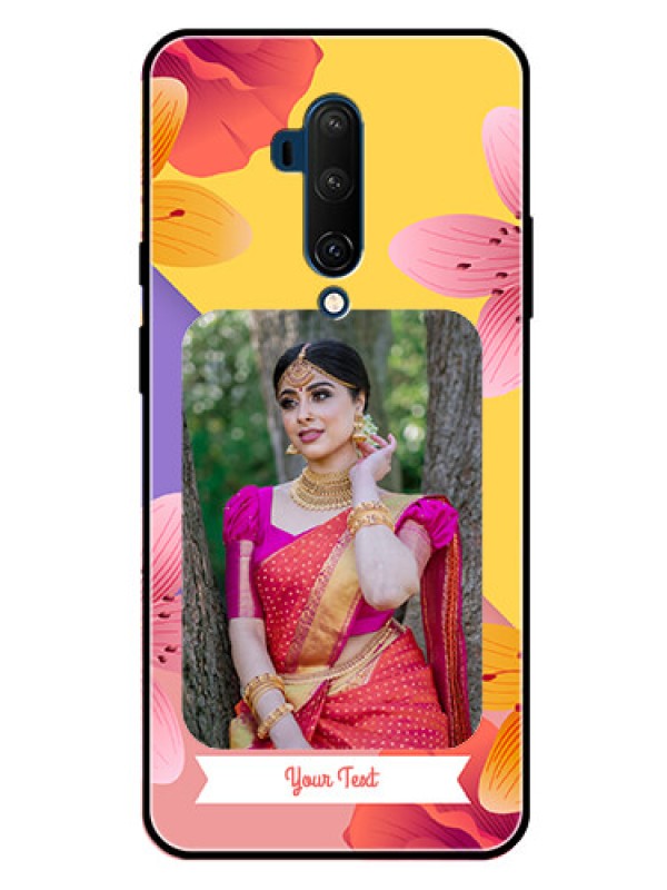 Custom Oneplus 7T Pro Custom Glass Mobile Case  - 3 Image With Vintage Floral Design