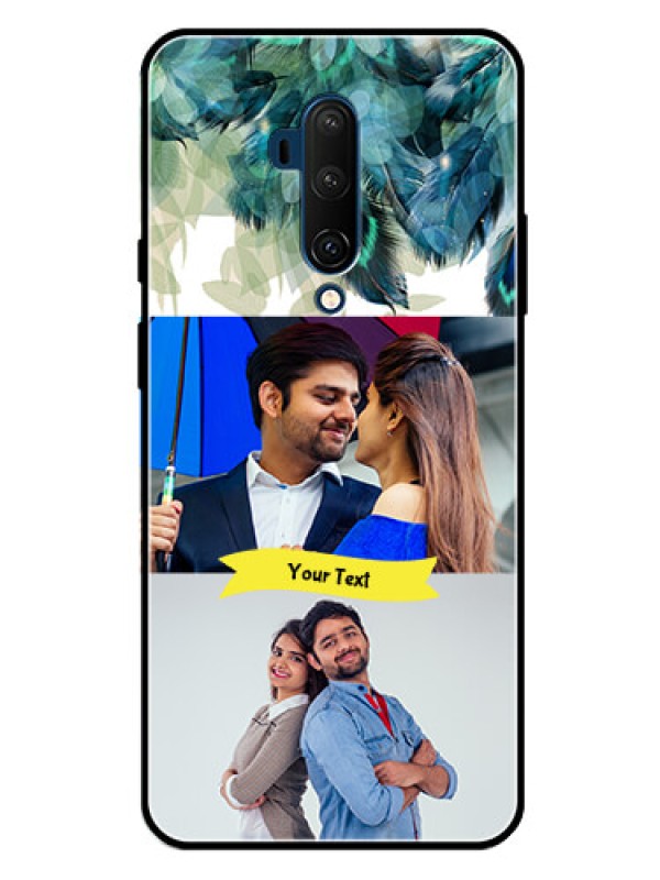 Custom Oneplus 7T Pro Personalized Glass Phone Case  - Image with Boho Peacock Feather Design