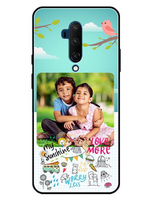 Custom Oneplus 7T Pro Photo Printing on Glass Case  - Doodle love Design